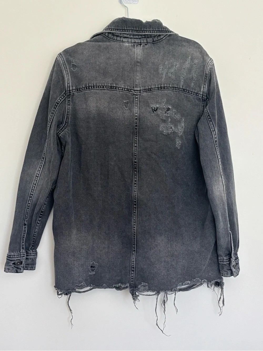 Free People Moonchild Distressed Black Denim Shacket Jacket Oversized XS